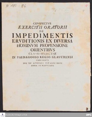 Conspectus exercitii oratorii de impedimentis eruditionis ex diversa hominum propensione orientibus.