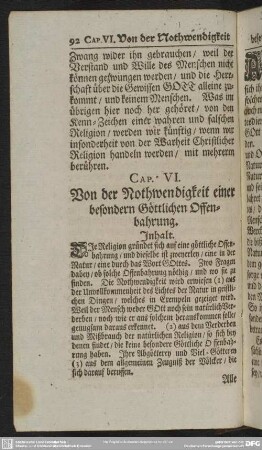 Cap. VI. Von der Nothwendigkeit einer besondern Göttlichen Offenbahrung