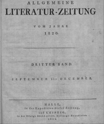 1820: Allgemeine Literatur-Zeitung