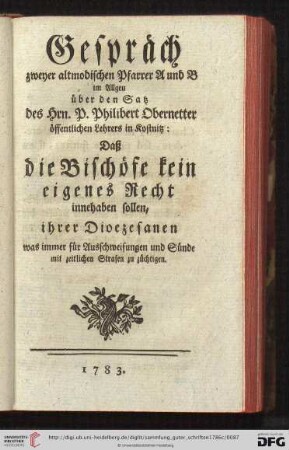 Gespraech zweyer altmodischen Pfarrer A und B in Allgeu [...]