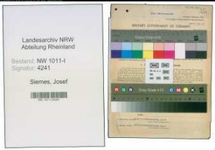 Entnazifizierung Josef Siemes , geb. 28.10.1899 (Aufseher Im Strassenbau)