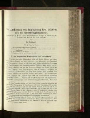 Die Ausflockung von Suspensionen bzw. Kolloiden und die Bakterienagglutination