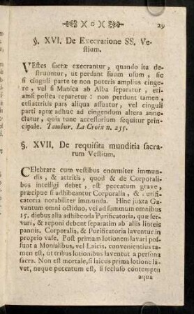 29-40, §. XVI. De Execratione SS. Vestium. - §. XXVII. Quale peccatum sit aliquid Missae addere.