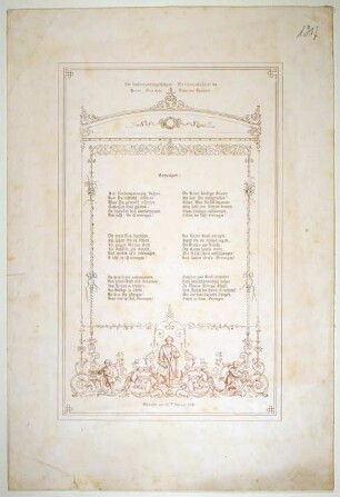 Lithographie: Gedicht zum fünfundzwanzigjährigen Dienstjubiläum von Friedrich von Gärtner