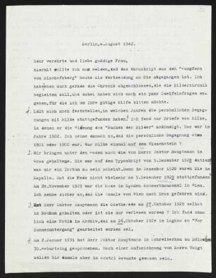 Brief von Carl F. W. Behl an Margarete Hauptmann