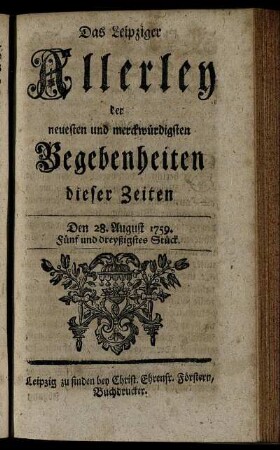 Den 28. August 1759. Fünf und dreyßigstes Stück.