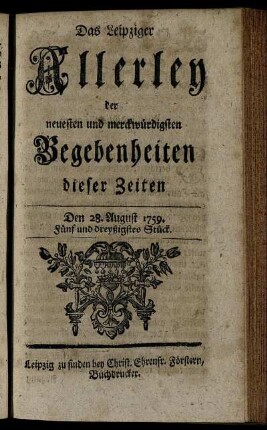 Den 28. August 1759. Fünf und dreyßigstes Stück.