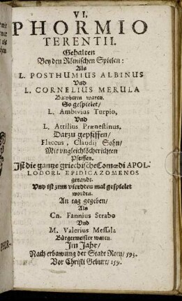 VI. Phormio Terentii.