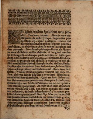 Casparis Sagittarii Epistola Ad Christianvm Schlegelivm Doctissimvm Historiæ Spalatinianæ Avctorem
