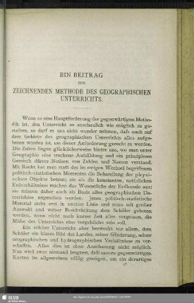 Ein Beitrag zur zeichnenden Methode des geographischen Unterrichts