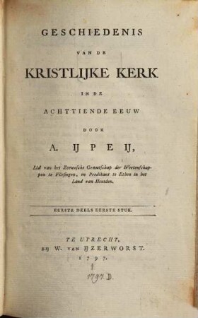 Geschiedenis Van De Kristlijke Kerk In De Achttiende Eeuw, 1