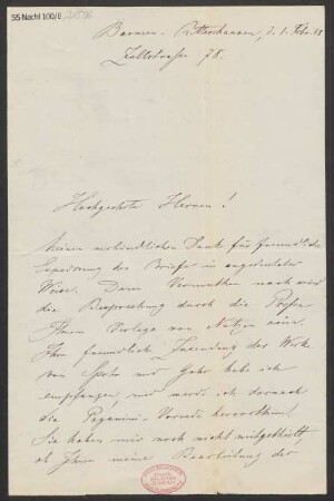 Brief an B. Schott's Söhne : 01.02.1888