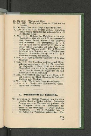 32. Waffenstillstand und Rückmärsche.