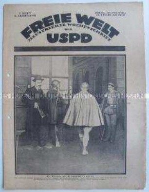 Illustrierte Wochenzeitschrift der USPD "Freie Welt" u.a. zum Jahrestag der Ermordung von Kurt Eisner