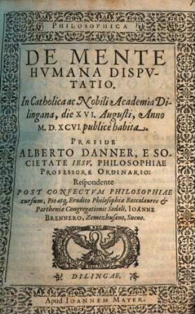 Philosophica de mente humana disputatio
