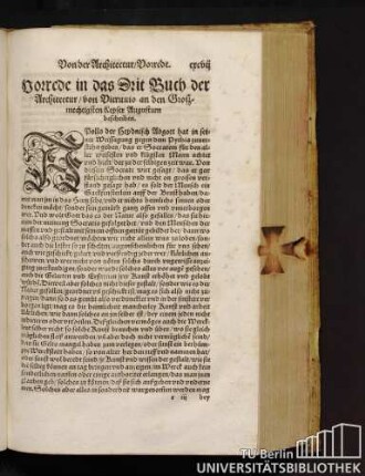 Vorrede in das Drit Buch der Architectur/ von Vitruuio an den Großmechtigsten Keyser Augustum beschriben.