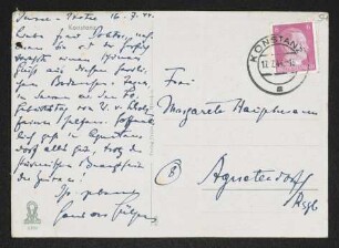 Brief von Hans von Hülsen an Margarete Hauptmann