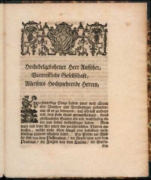 Hochedelgebohrner Herr Aufseher, Vortreffliche Gesellschaft, Allerseits Hochzuehrende Herren.
