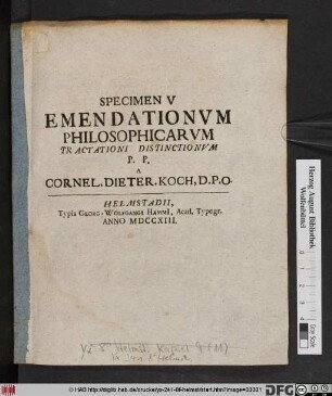 Specimen V Emendationvm Philosophicarvm Tractationi Distinctionvm