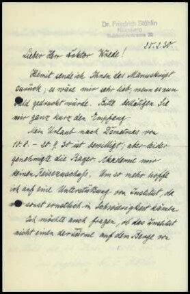 F. Stählin an W. Wrede