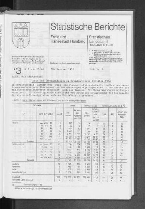Gäste und Übernachtungen im Fremdenverkehr November 1984 : Lfd. Nr. 8