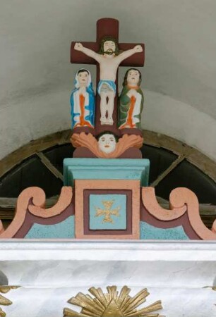 Frankreich. Bretagne. Morbihan. Quistinic. Chapelle Saint Mathurin. Altar über dem Portal