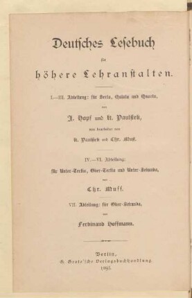 Abt. 7 = Für Ober-Sekunda, [Schülerbd.]: Auswahl aus der klassischen Litteratur des Mittelalters