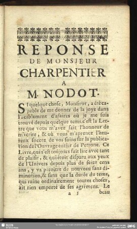 Response De Monsieur Charpentier A M. Nodot.