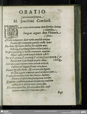 Oratio Carmine conscripta M. Joachimi Cimdarsi