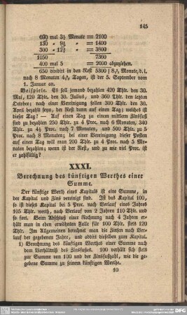 XXXI. Berechnung des künftigen Werthes einer Summe