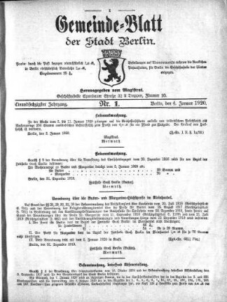 1920,1: Nr. 1, 4. Januar 1920