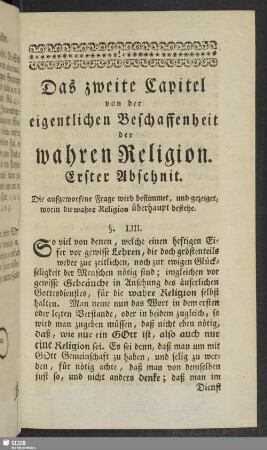 Das zweite Kapitel von der eigentlichen Beschaffenheit der wahren Religion