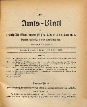 Amts-Blatt der Königlich-Württembergischen Oberfinanzkammer, Domänendirektion und Forstdirektion. 1889
