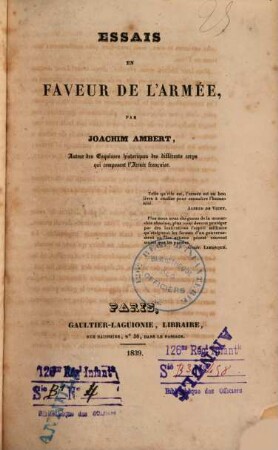 Essais en faveur de l'armée