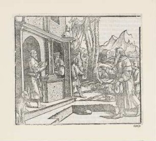 Joseph präsentiert dem Pharao seinen Vater und seine Brüder, aus: Martin Luther, "Biblia: Das ist: Die gantze heilige Schrifft: Deudsch", Wittenberg 1561, S. 29 recto