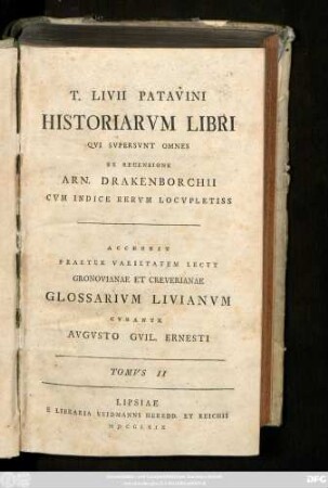 Tomvs II: T. Livii Patavini Historiarvm Libri Qvi Svpersvnt Omnes
