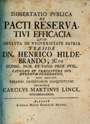 Dissertatio Pvblica De Pacti Reservativi Efficacia