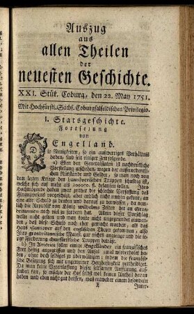 XXI. Stük. Coburg, den 22. May 1751.