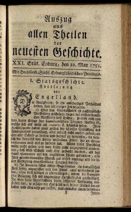 XXI. Stük. Coburg, den 22. May 1751.