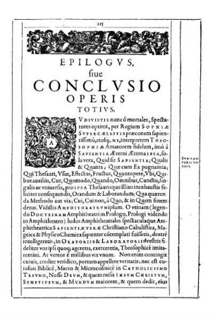 Epilogus, siue Conclvsio Operis Totivs