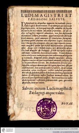 Ludi-magistri et Paedagogi salvete.