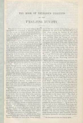 The book of religious precepts of the T'hae-ping dynasty