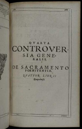 Quarta Controversia Generalis, De Sacramento Poenitentiæ.