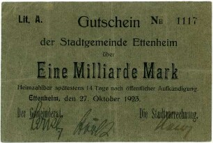 Geldschein / Notgeld, 1 Milliarde Mark, 27.10.1923