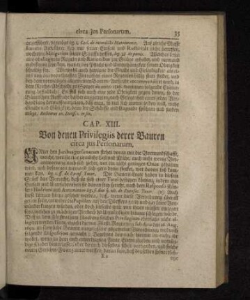Cap. XIII. Von denen Privilegiis derer Bauren circa jus Personarum.