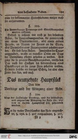 Das neunzehnte Hauptstück von dem Vortage und der Ablegung einer Rede