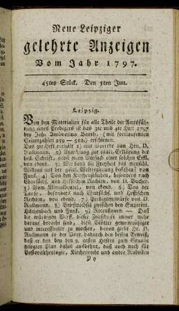 45tes Stück. Den 5ten Jun.