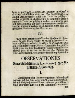 Observationes Eines Wachtmeister Lieutenants oder Regiments-Adjutanten