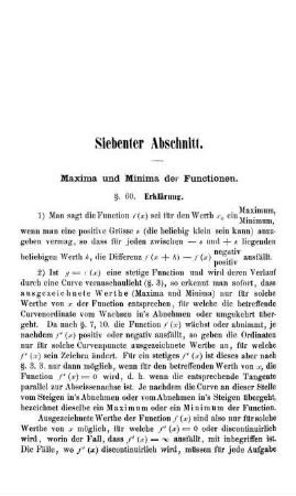 Siebenter Abschnitt. Maxima und Minima der Functionen.