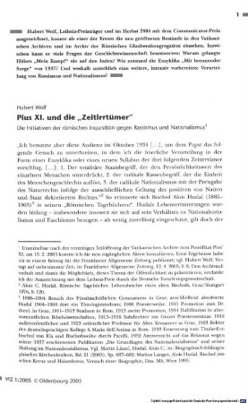 Pius XI. und die 'Zeitirrtümer' : die Initiativen der römischen Inquisition gegen Rassismus und Nationalismus